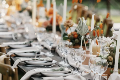 Table with place settings for a wedding reception
