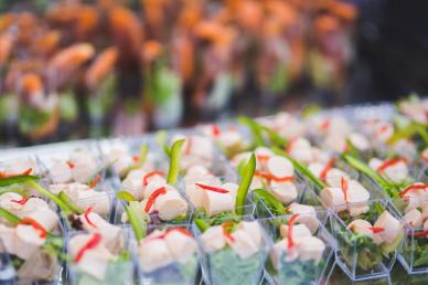 Individual appetizers sitting on a table