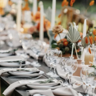 Table with place settings for a wedding reception