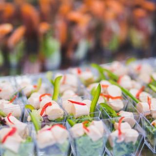 Individual appetizers sitting on a table